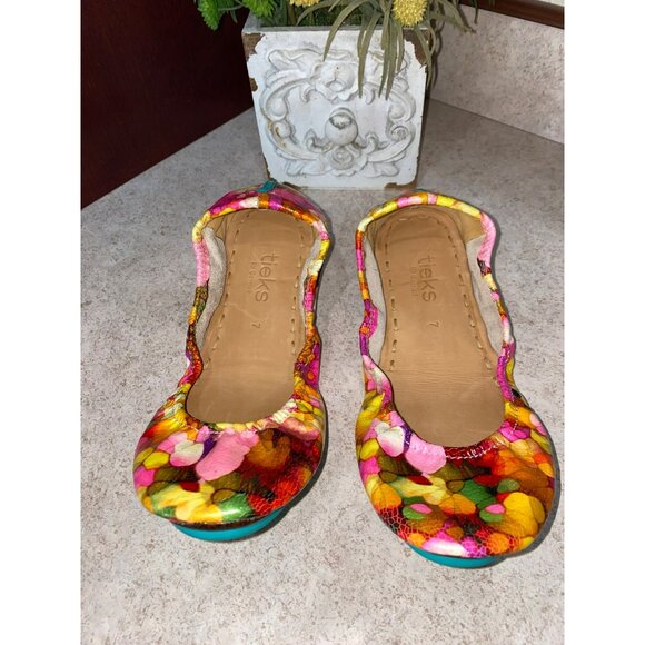 Tieks Womens Size 7 Aquarella Floral Ballet Flats In Metallic Watercolor Print L - Picture 3 of 9